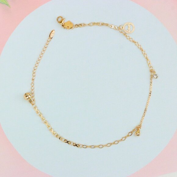 "Delicate Rose Gold Anklet with CZ Charm and Dual Chain Design, XPAL1185 - Picture 4 of 12